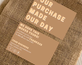 Boho bearbeitbare Dankeskarte Business Template, Small Business Verpackung Einsatz, Danke für die Unterstützung meines Small Business, Retro