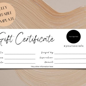 Minimal Gift Certificate Canva Template, Photography Gift Certificate Template, Small Business Templates, Editable Gift Voucher