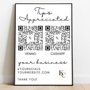 Tip Sign, Small Business Tips Sign, Venmo Tip Sign, Virtual Tip Jar, Qr Code Sign, Hairdresser Sign, Vendor Booth Sign, Pop Up Shop