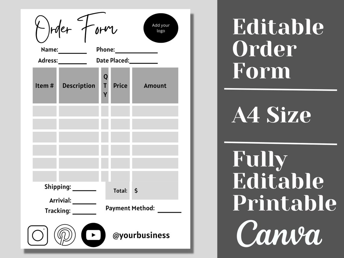 Editable Order Form Canva Template, Custom Order Form, Small Business ...