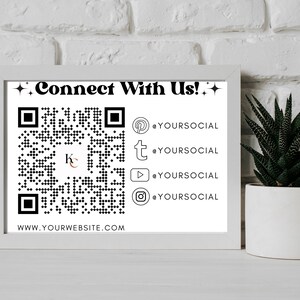 Retro QR Code Social Media Sign Template, Social Media Business Sign, Qr Code Sign, Connect With Us, Business Social Sign, Follow Us Sign