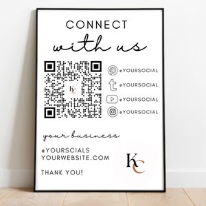 Retro QR Code Social Media Sign Template, Social Media Business Sign, Qr Code Sign, Connect With Us, Business Social Sign, Follow Us Sign