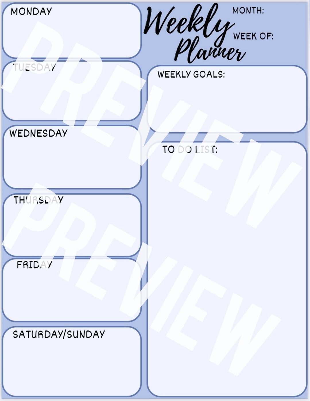 Work Week Note Paper 52 Week Digital Weekly Planner - Etsy