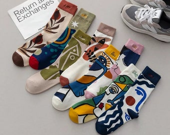 Personality Tide Socks Fashion Ins Trend Graffiti Sports Couple Socks In The Tube Letter Embroidery Cotton Socks