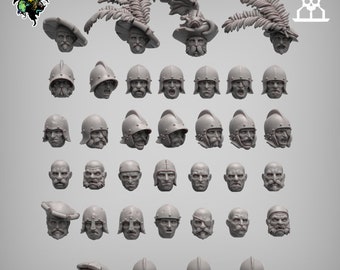 Mercenaries and Militia Head Set Fantasy Historical 28mm 32mm Reptilian Overlords