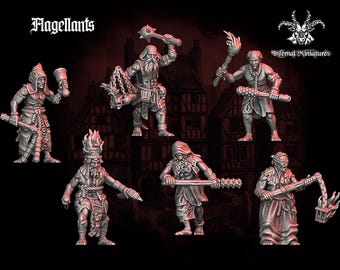 Flagellants Set x8 The Inquisition Oldhammer 28mm Fantasy Wargame 3D Infernal Miniatures