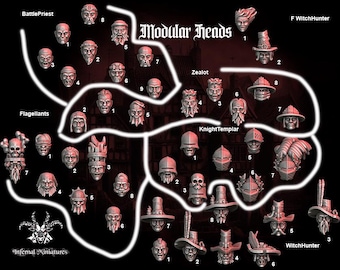 Battle Priests Zealots Flagellants Templars Witch Hunters Head Sets The Inquisition Oldhammer 28mm Fantasy Wargame 3D Infernal Miniatures