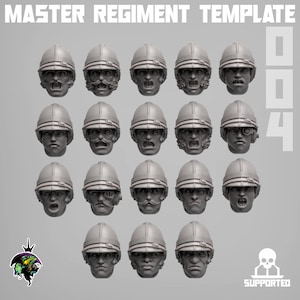Master Regiment Pith Helmets Heads Set x18 SciFi Wargame Roleplay 32mm 3D Reptilian Overlords BASES NOT INCLUDED