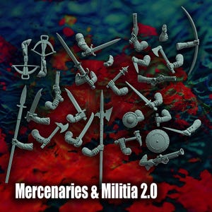 Conjunto de Armas de Mercenários e Milícias do Império 2.0 - Figuras de Fantasia Histórica Heroica de 32 mm - Senhores Reptilianos - Bases NÃO Inclusas