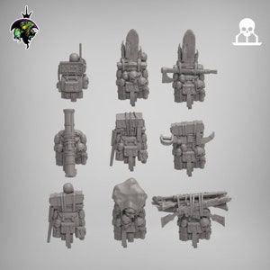Grimdark Soldier Backpack Set x9 SciFi Wargame Roleplay 32mm 3D Reptilian Overlords BASES NOT INCLUDED
