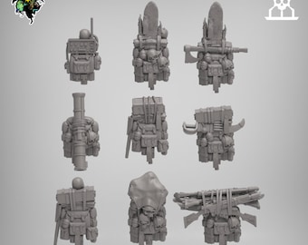 Grimdark Soldier Backpack Set x9 SciFi Wargame Roleplay 32mm 3D Reptilian Overlords BASES NOT INCLUDED