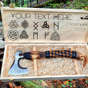 Valhalla Viking Axe with Personalized Engraved Wooden Box – Custom Gift for Him | Groomsmen, Wedding, Birthday, Anniversary, Viking Decor