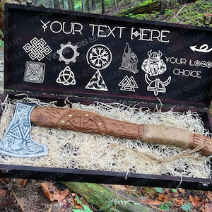 Viking Odin Axe Engraved & Personalized Wooden Box Gift for Husband/Men on Wedding, Anniversary, Birthday, Groomsmen Gift for him, Best Gift