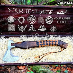 Viking Axe with Personalized Engraved Wooden Box – Custom Gift for Him | Groomsmen, Wedding, Anniversary, Birthday, Viking Decor