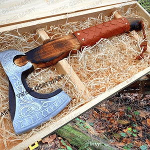 Rare Viking Axe with Personalized Wooden Box – Custom Engraved Gift for Him | Groomsmen, Wedding, Anniversary, Birthday, Viking Decor