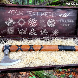 Ragnar Viking Axe with Personalized Wooden Box – Custom Hand-Forged Gift for Him | Hunting, Wedding, Anniversary, Groomsmen