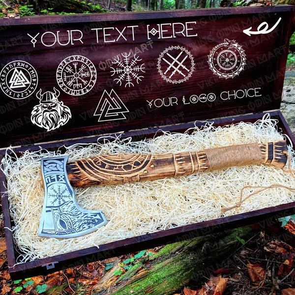 Custom Hand Froged Viking Axe with Wooden Box Engraved & Personalized Gift for Viking Men on Wedding, Anniversary, Birthday, Groomsmen