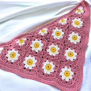 Daisy Crochet Bandana, Flower Hair Foulard, Orange Hair Scarf, Retro Bandana, Headbands, Crochet Hair Access, Mother's Day Gift, Handmade image 8