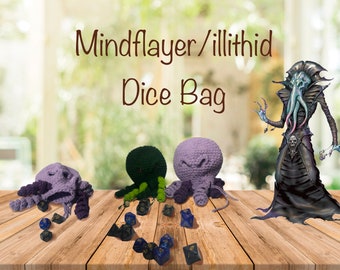 Mindflayer Illithid Dice Bag Amigurumi Crochet DnD Jeux Fantaisie