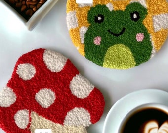 Punch Coasters Handmade Crafted Coffee Tea Holders Champignons Grenouilles Chats Pinterest Inspiré Friends Door Frame Punch Needlework Personnalisé