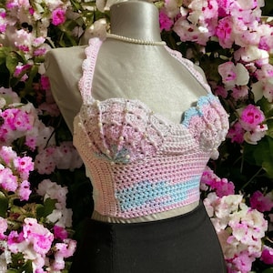 Top sirène au crochet PATRON PDF TOUTES les tailles + vidéo | Brassière en crochet |Haut de bikini en tricot| Bikini fait main|Boho Festival Beach Wear 2025
