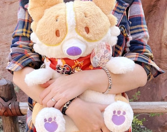 Border Collie Corgi Plush Backpack: Dog Bookbag with Bandana