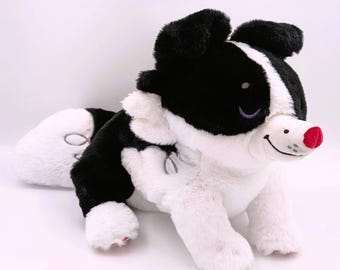 Weighted Black & White Border Collie Plush: Sunny Pup Cuddle Pillow for Comfort