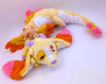 Big Size Charmy Dragon (with Champ the bear) -- Cuddle Pillow Plush for anxiety, PTSD, comforting plush for bedtime