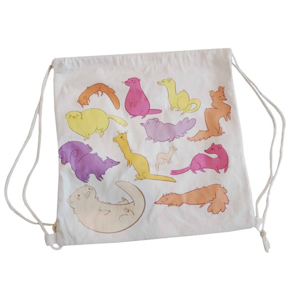 Drawstring Backpack for Neck Pillows, Snuggle Paws Plush --cute ferret and weasel design