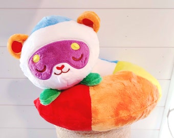 Rainbow Pride Ferret Neck Pillow -- Nuzzle Noodles Weasel Pillows for travel, comfort, soft fluffy mustelid cushion