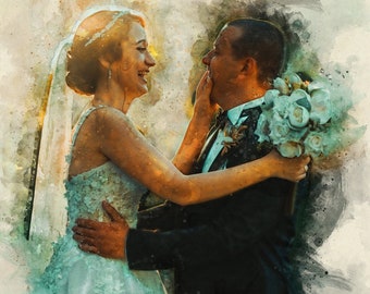 Painting From Photo, Wedding illustration, Custom wedding portrait From Photo, Custom Couple Portrait Watercolor, gift for her_Art