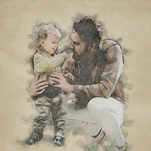 Fathers Day Gift Sketch From Wife & Daughter, First Father’s Day Gift, Father&#39;s Day Gift from grandkids, father&#39;s day gift from son picture