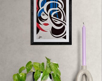 Original black blue figurative painting - Unique contemporary painting - Modern wall art