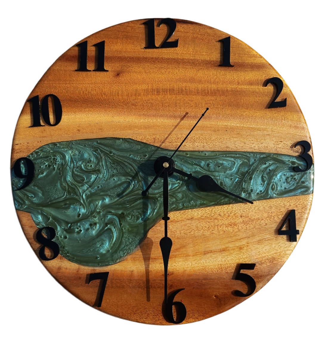 Resin Wall Clockgreen Resin Wood Wall Clock Resin Large Etsy