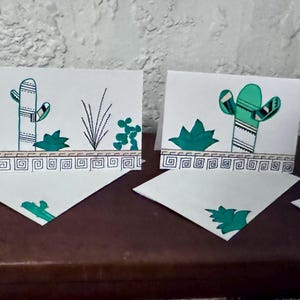 4 cartes cactus faites main.