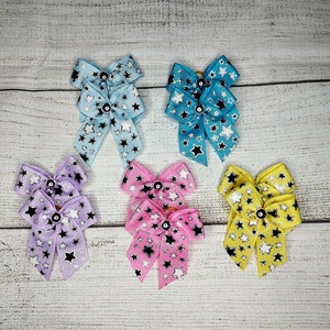 48 Dog grooming hair bows, Colorful stars, grooming ear bows, top knot bows, wholesale pack, bows with small grooming band