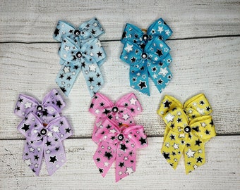 48 Dog grooming hair bows, Colorful stars, grooming ear bows, top knot bows, wholesale pack, bows with small grooming band