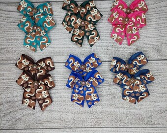 48 Dog Grooming bows,  squirrel prints, wholesale pack, top knot bows, Grooming ear bows, bows with small Grooming band, dog bows