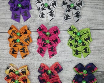 48 (24 pair) Dog Grooming bows,  Halloween prints, wholesale pack, top knot bows, Grooming ear bows, bows with small Grooming band, dog bows