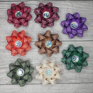 8 Loopy ribbon bows, doodle pattern, dog grooming collar bows or hairbows, whole sale pack