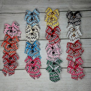 48 Dog grooming bows, chevron animal print, wholesale packs, topknot bows, grooming ear bows, bows with small grooming band, dog bows