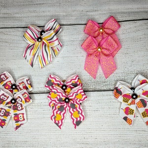 48 Dog grooming bows, colorful bright fun pattern, wholesale packs, topknot bows, grooming ear bows, bows with small grooming band, dog bows