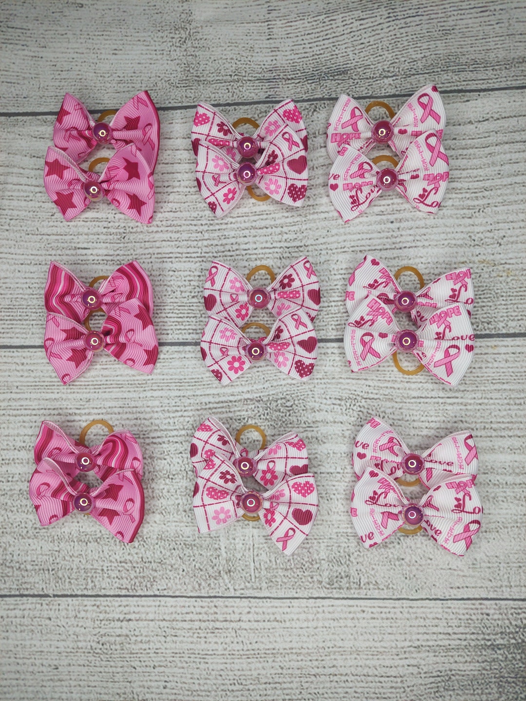 48 Dog Grooming Bows, Breast Cancer Awareness, Wholesale Pack, Top Knot