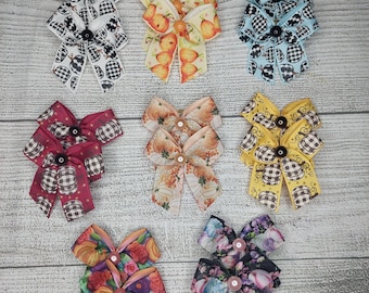 48 (24 pair) Dog Grooming bows,  fall prints, wholesale pack, top knot bows, Grooming ear bows, bows with small Grooming band, dog bows