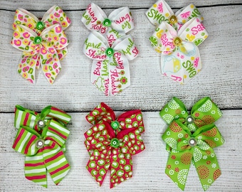 48 Dog grooming hair bows, Colorful spring pattern, grooming ear bows, top knot bows, wholesale pack, bows with small grooming band