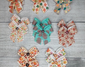 48 (24 pair) Dog Grooming bows,  fall prints, wholesale pack, top knot bows, Grooming ear bows, bows with small Grooming band, dog bows