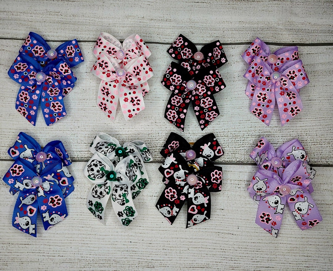 48 Dog Grooming Bows, Colorful Dog Print Patterns, Wholesale Packs