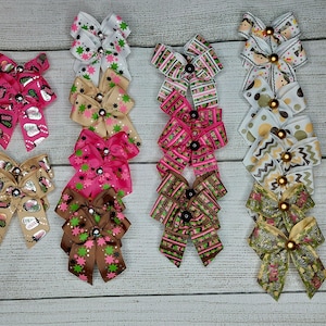48 Dog grooming bows, army related patterns, wholesale packs, topknot bows, grooming ear bows, bows with small grooming band, dog bows