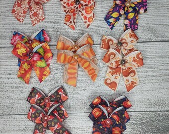 48 (24 pair) Dog Grooming bows,  fall prints, wholesale pack, top knot bows, Grooming ear bows, bows with small Grooming band, dog bows