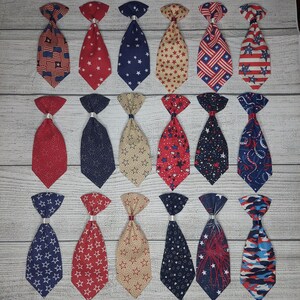 18 Patriotic fabric necktie collar bows, wholesale pack, grooming bows